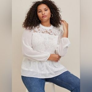 Torrid Lace With Chiffon Overlay Blouse